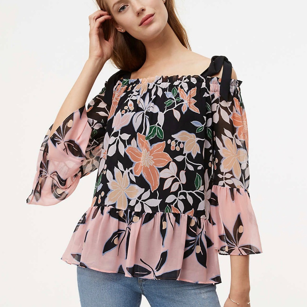 Loft Floral Off the Shoulder Top w/ Tie Straps XL